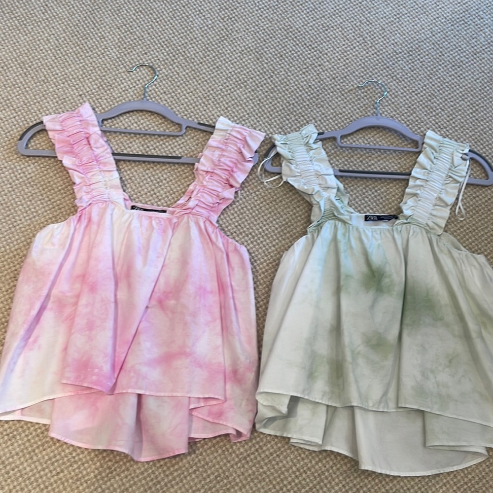 Zara Pink and Green Tie Dye Poplin Tops